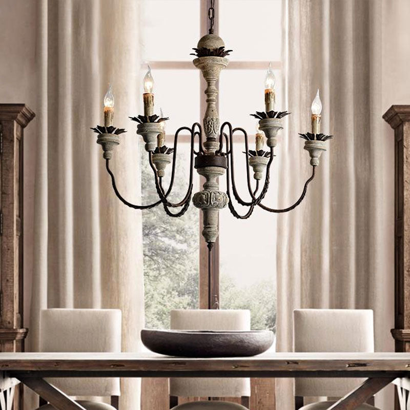 Candelabra Wood Hanging Light with Gooseneck Arm Beige Chandelier - Rebooters