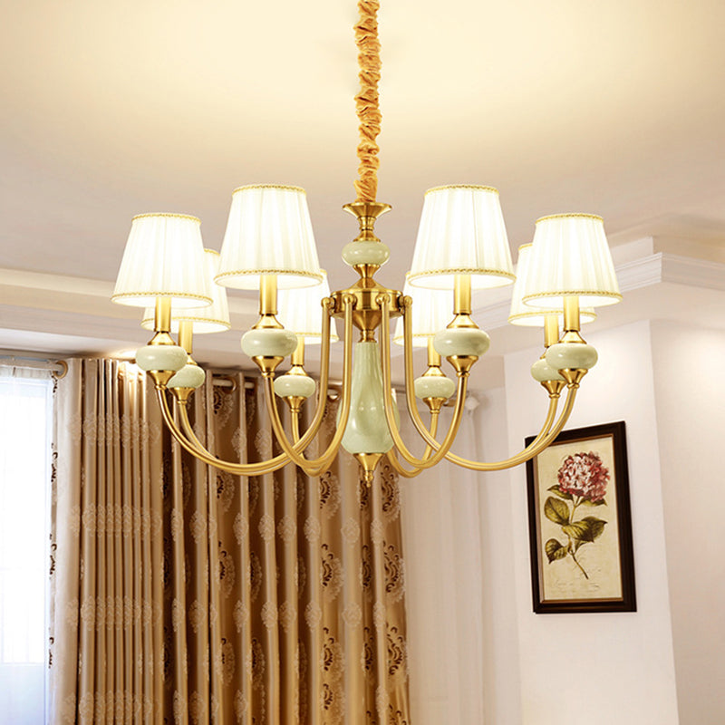 Gold Tapered Pleated Pendant Chandelier 8-Light Ceiling Lighting - Rebooters
