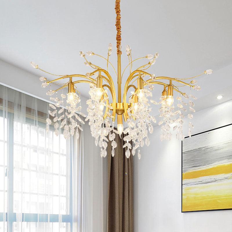 9-Bulb Chandelier Light Nordic Starburst Crystal Pendant Gold - Rebooters