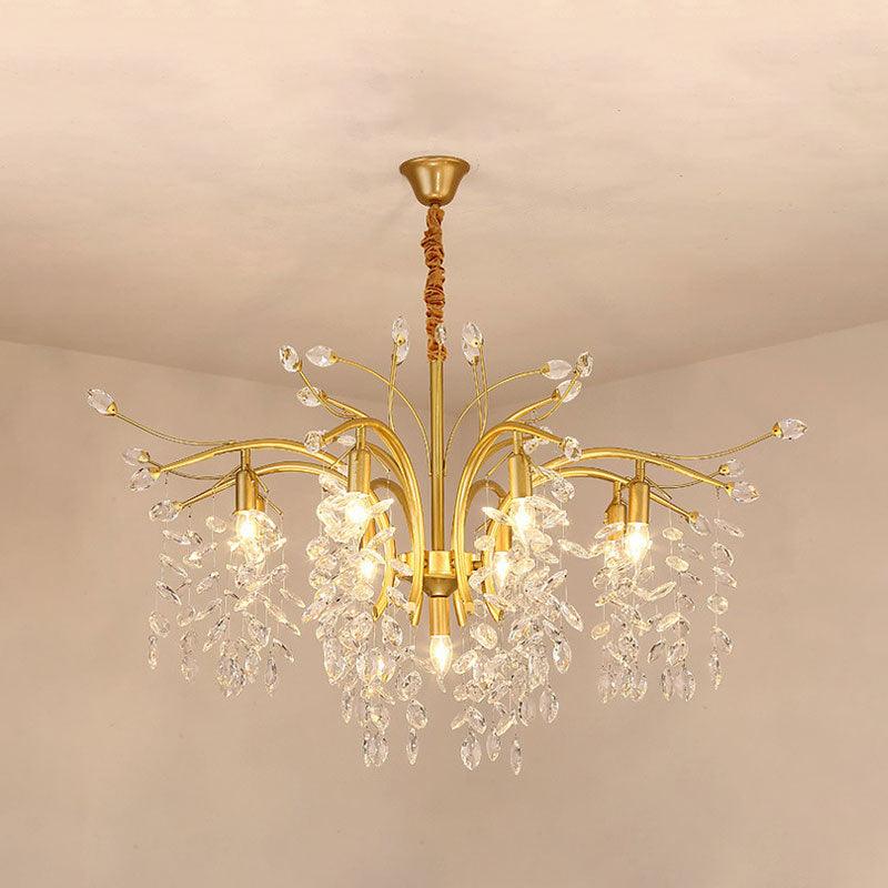 9-Bulb Chandelier Light Nordic Starburst Crystal Pendant Gold - Rebooters