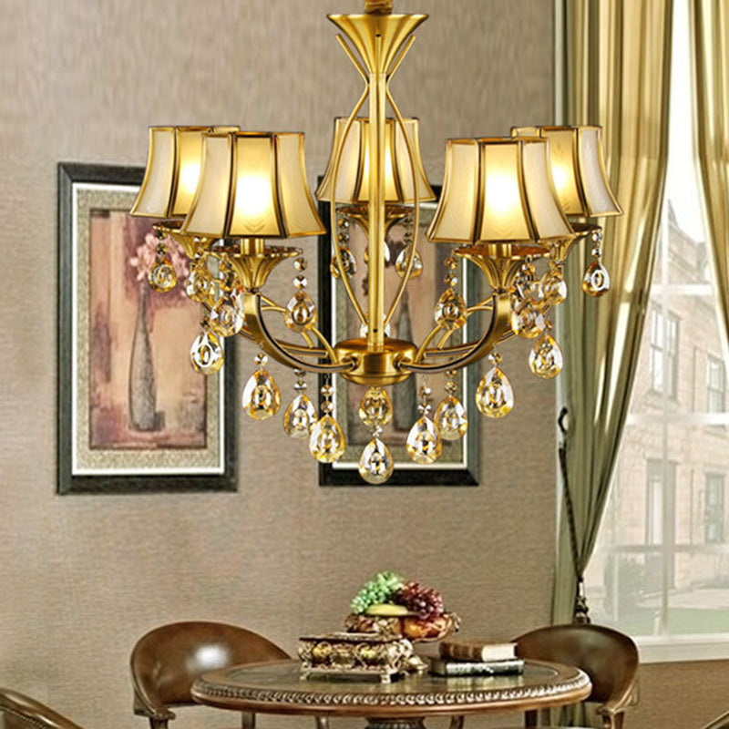 Brass 5 Lights Hanging Pendant Light European Crystal Orbs - Rebooters