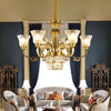Mid-Century Floral Shade Pendant Chandelier in Brass - Rebooters