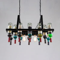 2-Light Clear Glass Hanging Chandelier Industrial Black Multi-Color Wine Bottle Bistro Pendant Light - Rebooters