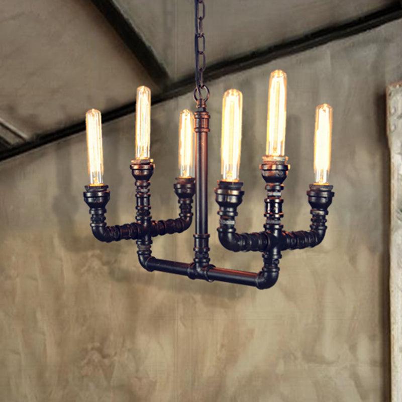 6 Heads Ceiling Chandelier Factory Trident Pendant Black - Rebooters