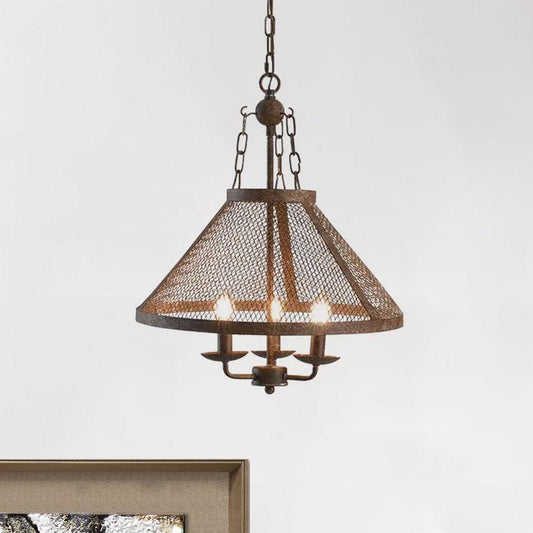 Antique Mesh Flared Pendant Light with Candle 3 Lights Lamp - Rebooters