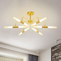 Acrylic Tube Shade Ceiling Chandelier Hotel 12/16 Lights Modern Metal Lamp in Gold - Rebooters