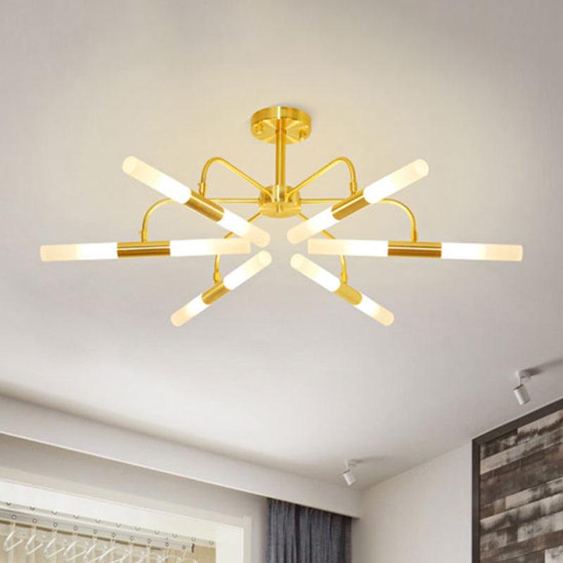 Acrylic Tube Shade Ceiling Chandelier Hotel 12/16 Lights Modern Metal Lamp in Gold - Rebooters