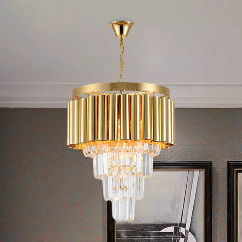 Crystal Flute Tapered Ceiling Chandelier 5 Bulbs Gold - Rebooters