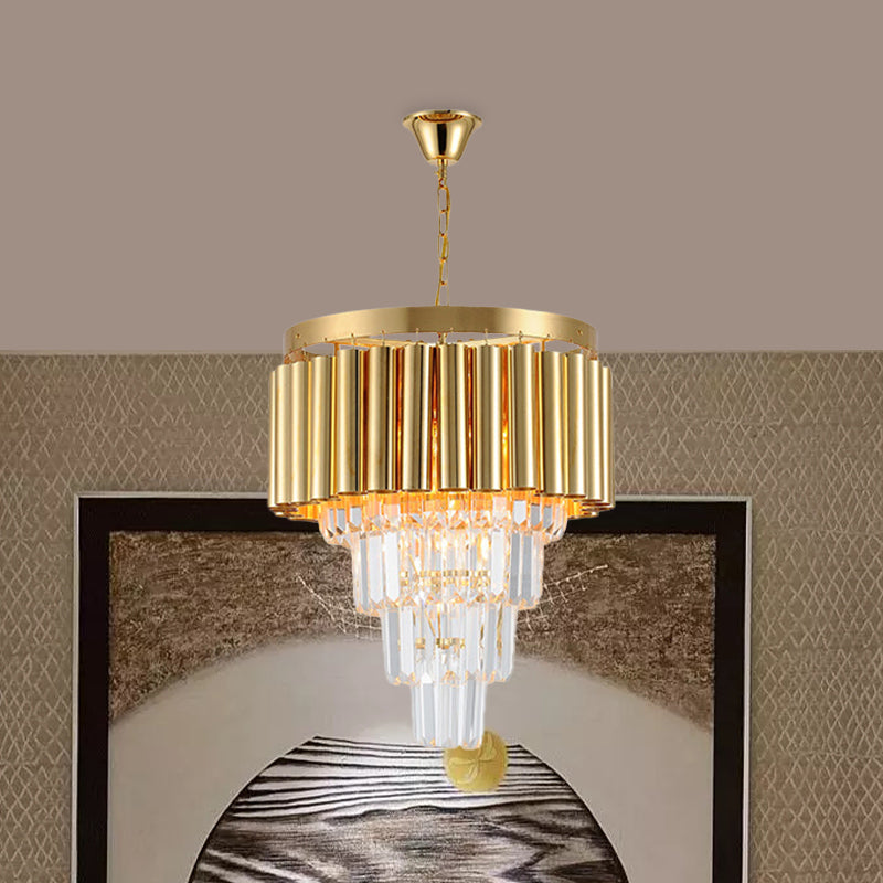Crystal Flute Tapered Ceiling Chandelier 5 Bulbs Gold - Rebooters
