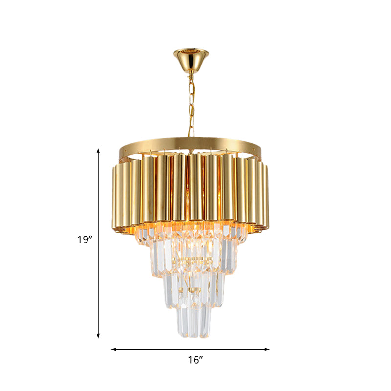 Crystal Flute Tapered Ceiling Chandelier 5 Bulbs Gold - Rebooters