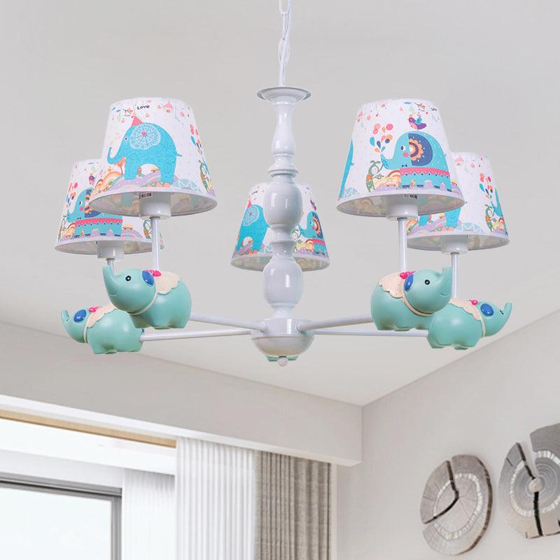 Resin Elephant Hanging Chandelier Cartoon 5/6 Heads Light Blue Ceiling Pendant - Rebooters