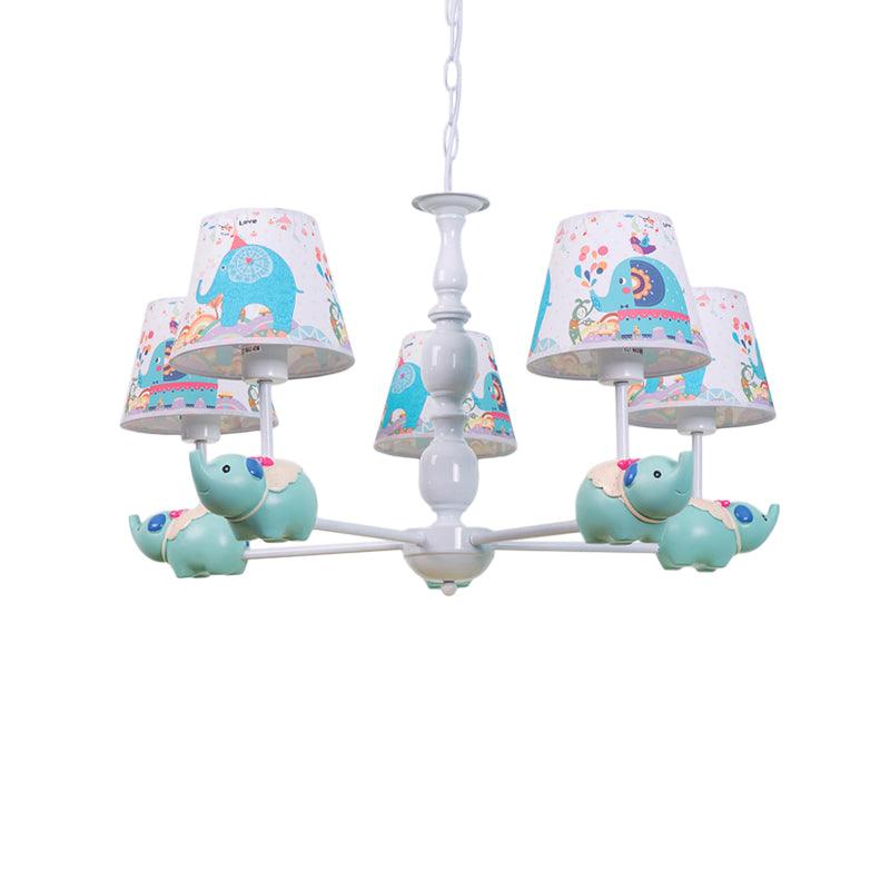 Resin Elephant Hanging Chandelier Cartoon 5/6 Heads Light Blue Ceiling Pendant - Rebooters