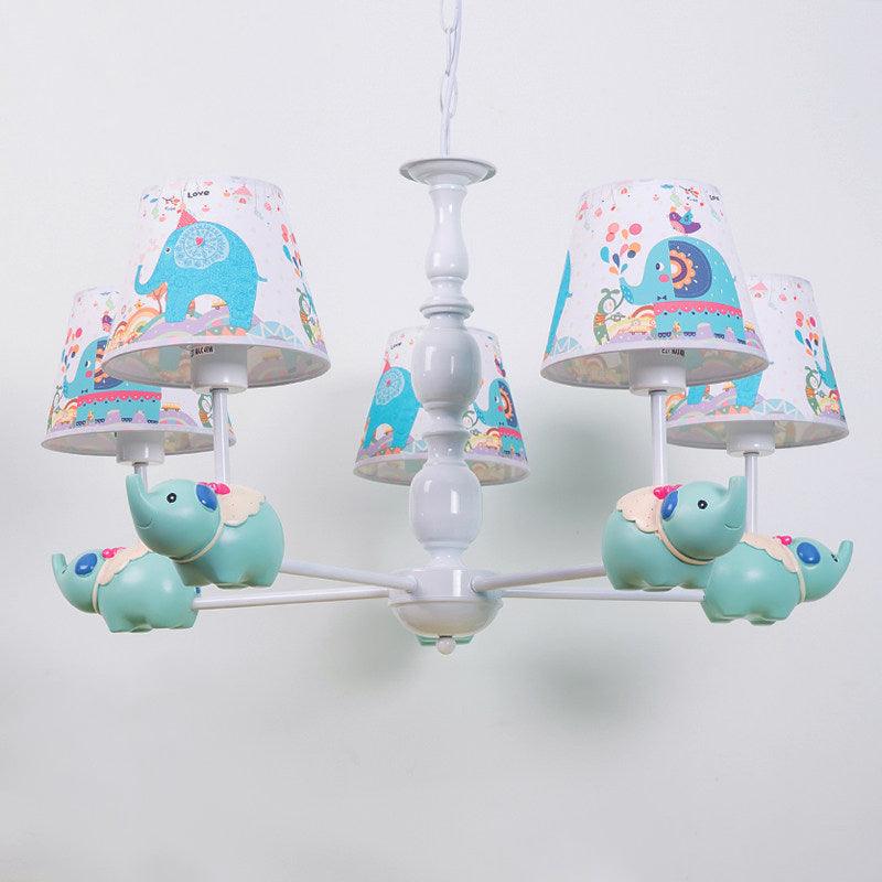 Resin Elephant Hanging Chandelier Cartoon 5/6 Heads Light Blue Ceiling Pendant - Rebooters