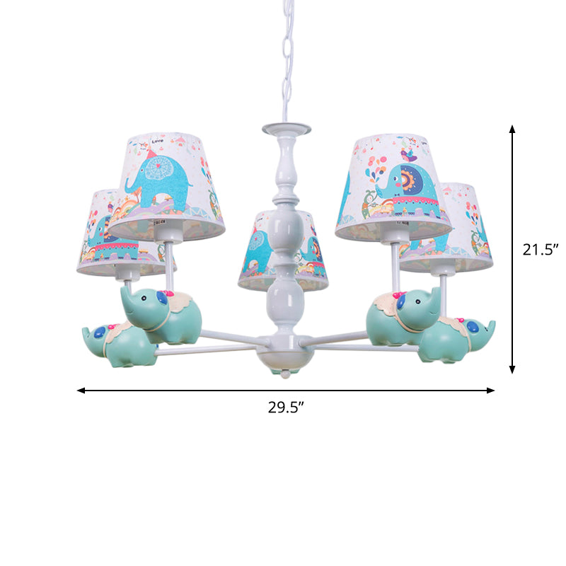 Resin Elephant Hanging Chandelier Cartoon 5/6 Heads Light Blue Ceiling Pendant - Rebooters