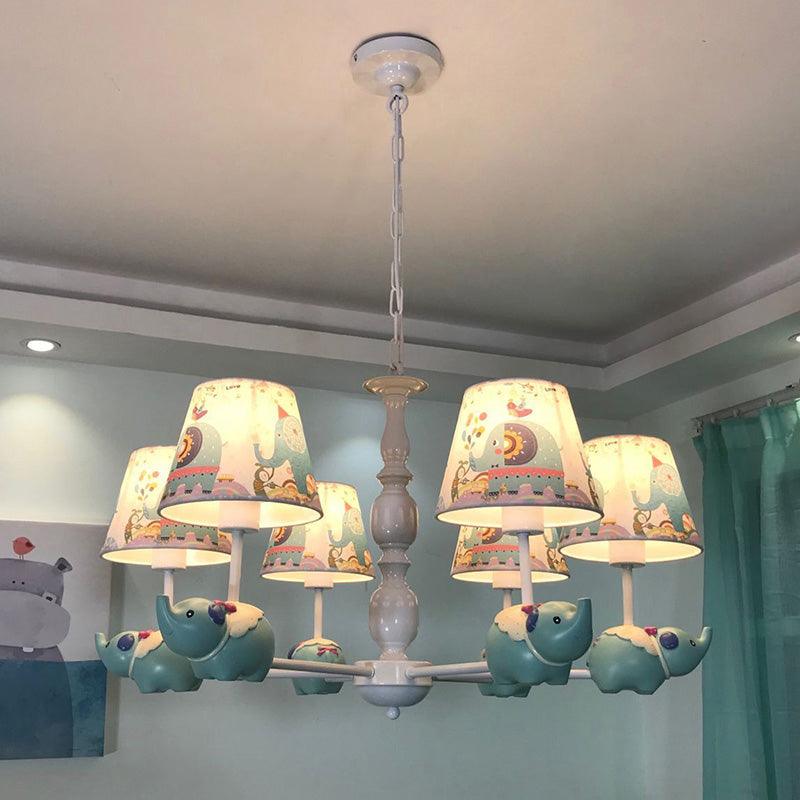 Resin Elephant Hanging Chandelier Cartoon 5/6 Heads Light Blue Ceiling Pendant - Rebooters