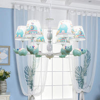 Resin Elephant Hanging Chandelier Cartoon 5/6 Heads Light Blue Ceiling Pendant - Rebooters