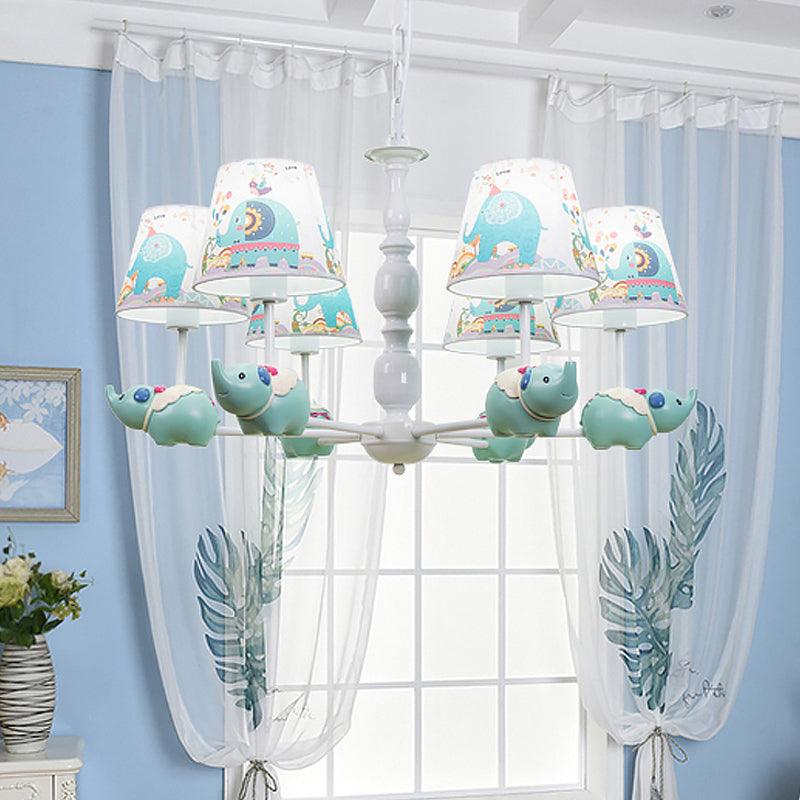 Resin Elephant Hanging Chandelier Cartoon 5/6 Heads Light Blue Ceiling Pendant - Rebooters