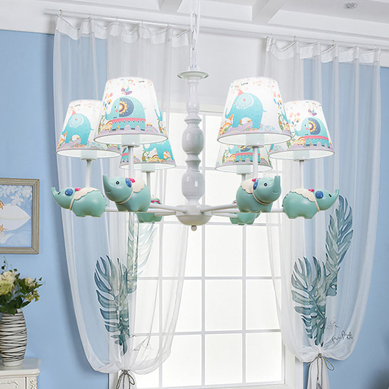 Resin Elephant Hanging Chandelier Cartoon 5/6 Heads Light Blue Ceiling Pendant - Rebooters