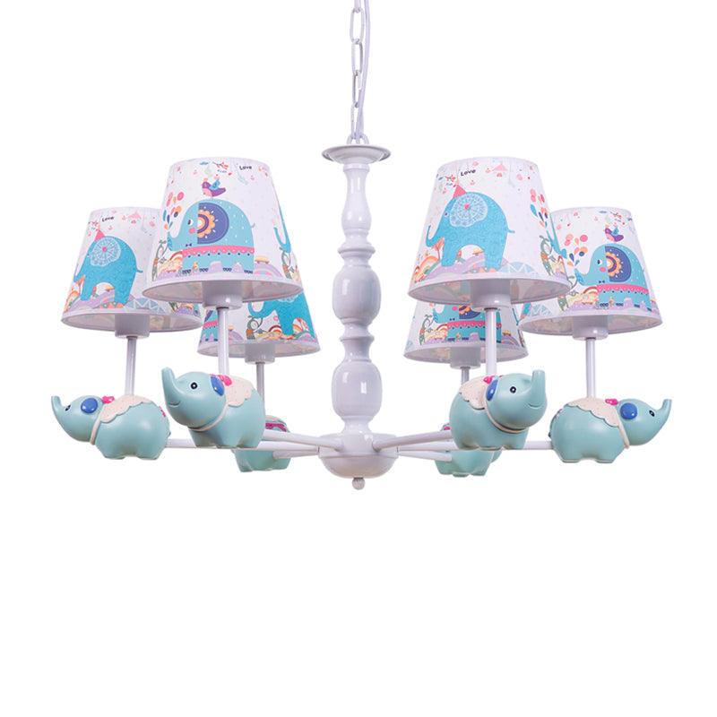 Resin Elephant Hanging Chandelier Cartoon 5/6 Heads Light Blue Ceiling Pendant - Rebooters