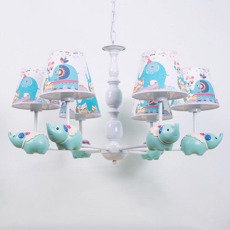 Resin Elephant Hanging Chandelier Cartoon 5/6 Heads Light Blue Ceiling Pendant - Rebooters