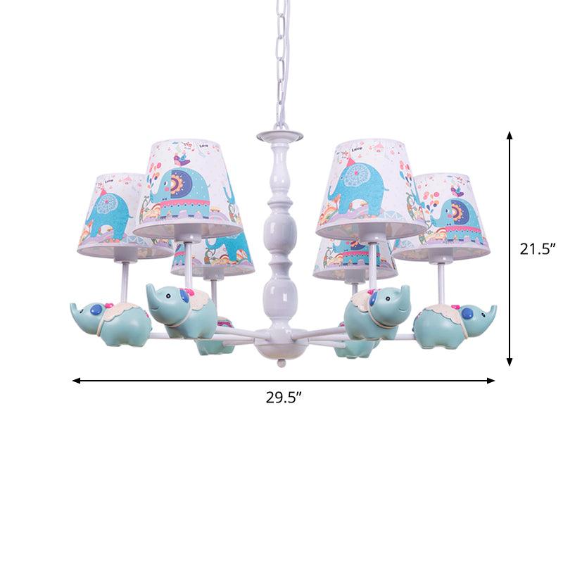 Resin Elephant Hanging Chandelier Cartoon 5/6 Heads Light Blue Ceiling Pendant - Rebooters
