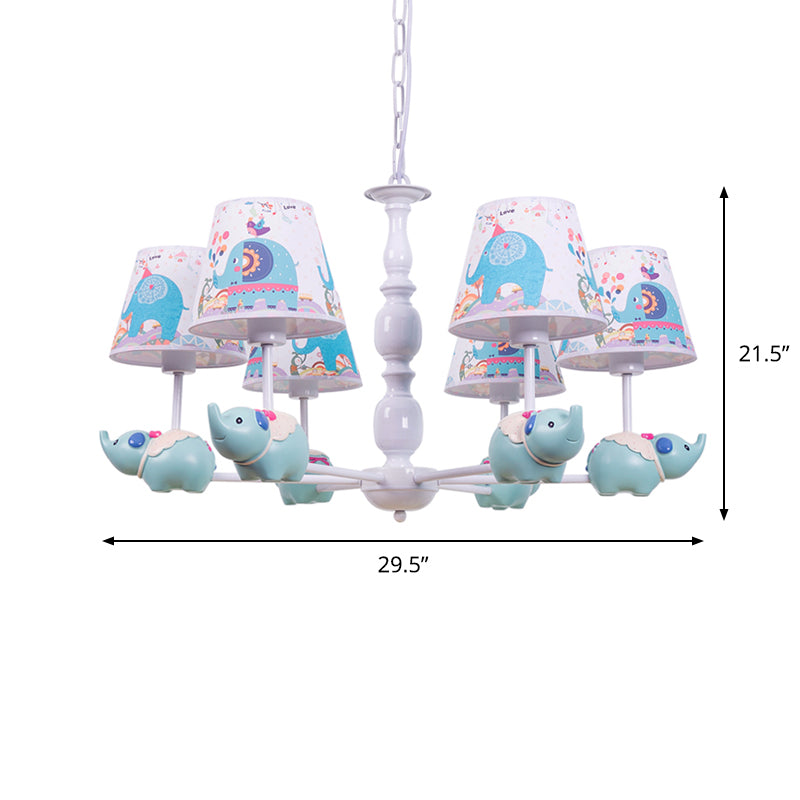 Resin Elephant Hanging Chandelier Cartoon 5/6 Heads Light Blue Ceiling Pendant - Rebooters