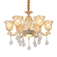 6 Bulbs Bell Up Chandelier Traditional Gold Clear Glass Light - Rebooters