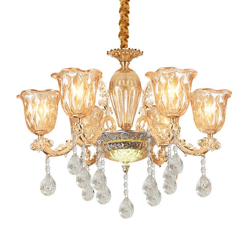 6 Bulbs Bell Up Chandelier Traditional Gold Clear Glass Light - Rebooters