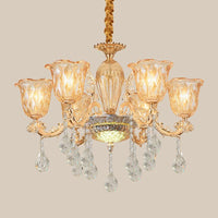 6 Bulbs Bell Up Chandelier Traditional Gold Clear Glass Light - Rebooters