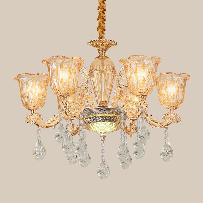 6 Bulbs Bell Up Chandelier Traditional Gold Clear Glass Light - Rebooters