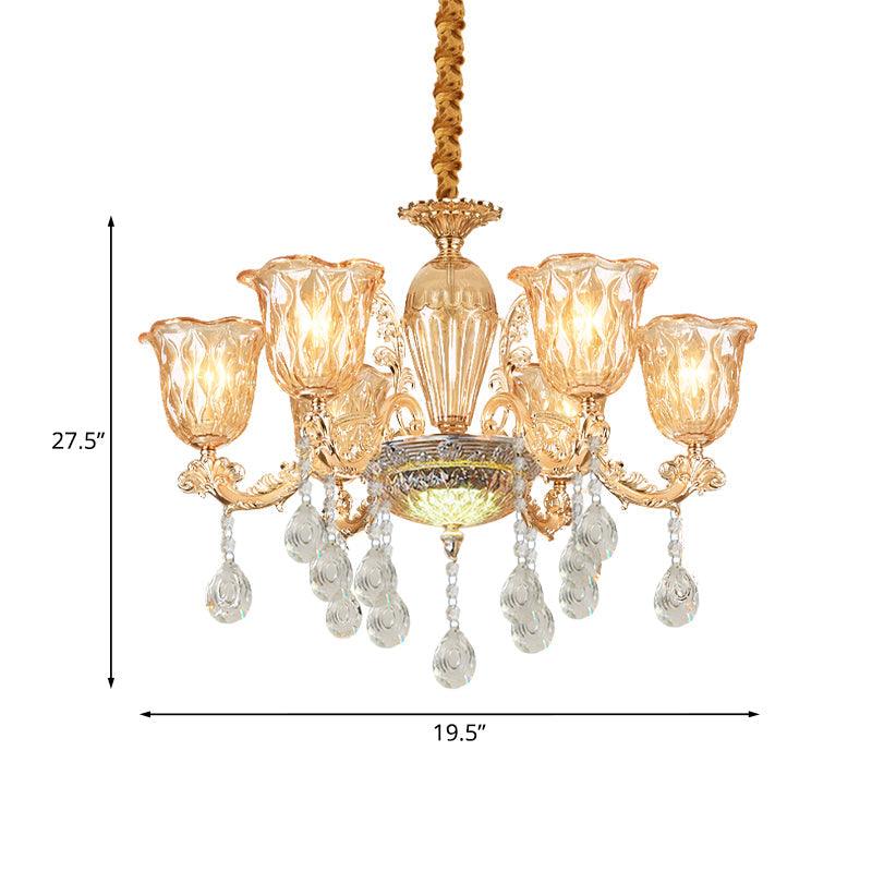 6 Bulbs Bell Up Chandelier Traditional Gold Clear Glass Light - Rebooters