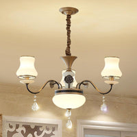 3 Lights Milk Glass Drop Lamp Retro Gold Chandelier Ceiling - Rebooters