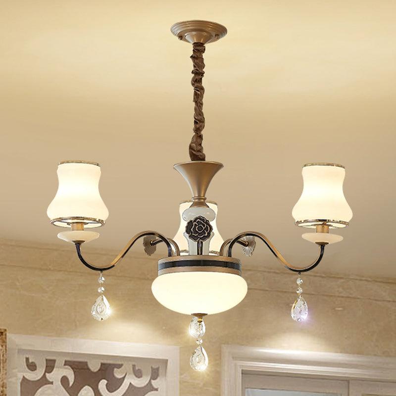 3 Lights Milk Glass Drop Lamp Retro Gold Chandelier Ceiling - Rebooters