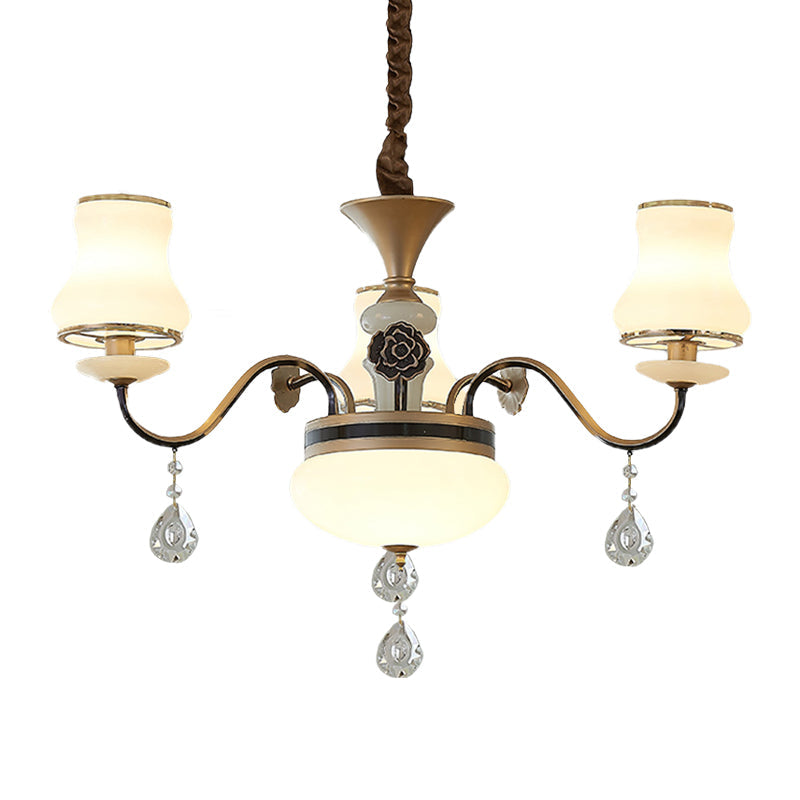 3 Lights Milk Glass Drop Lamp Retro Gold Chandelier Ceiling - Rebooters