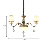 3 Lights Milk Glass Drop Lamp Retro Gold Chandelier Ceiling - Rebooters