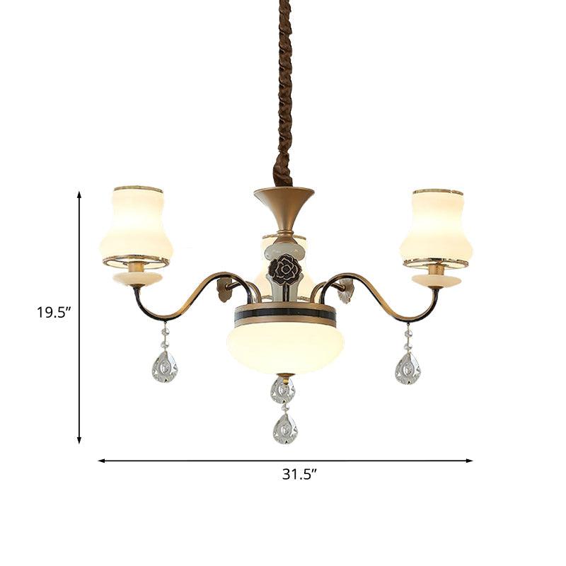 3 Lights Milk Glass Drop Lamp Retro Gold Chandelier Ceiling - Rebooters