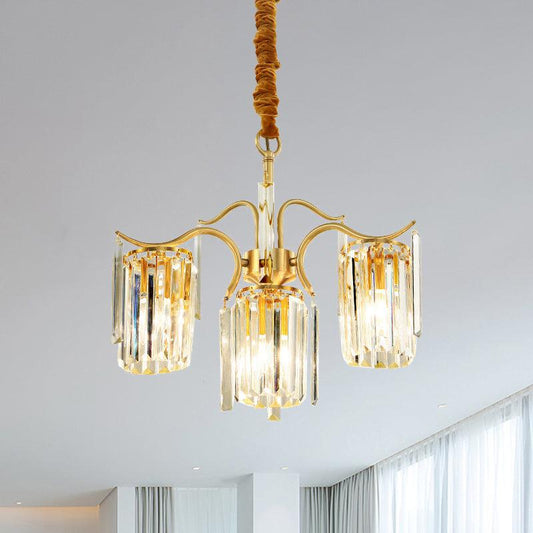 4-Bulb Cylinder Down Lighting Postmodern Brass Crystal Chandelier - Rebooters