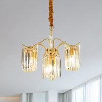 4-Bulb Cylinder Down Lighting Postmodern Brass Crystal Chandelier - Rebooters