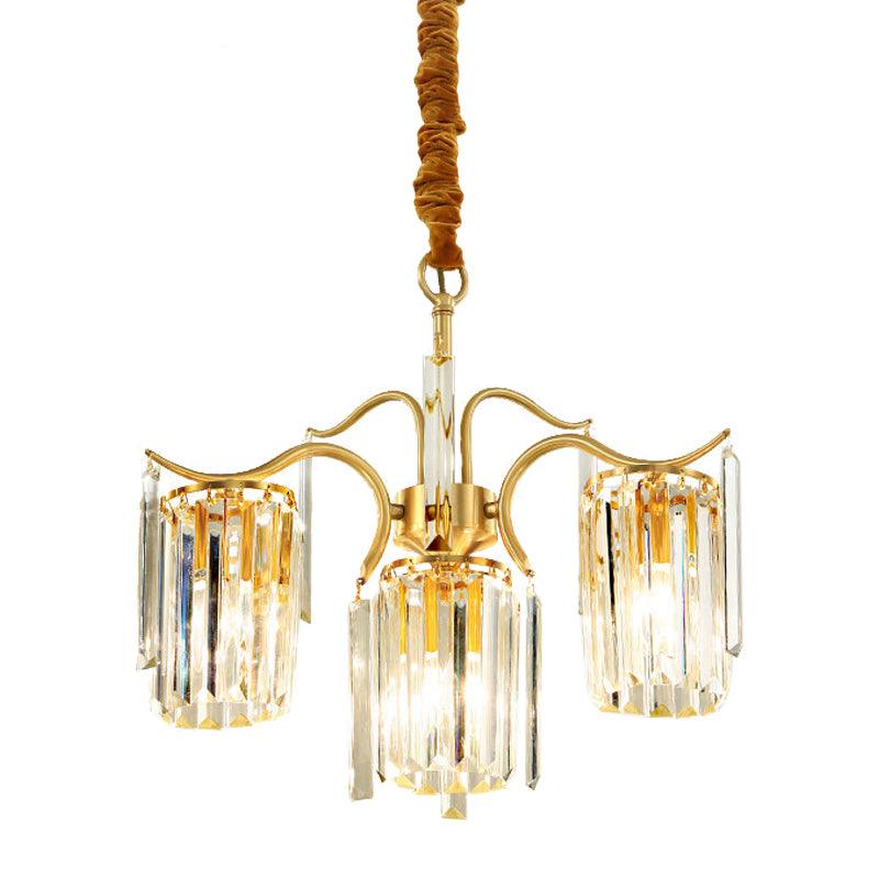 4-Bulb Cylinder Down Lighting Postmodern Brass Crystal Chandelier - Rebooters