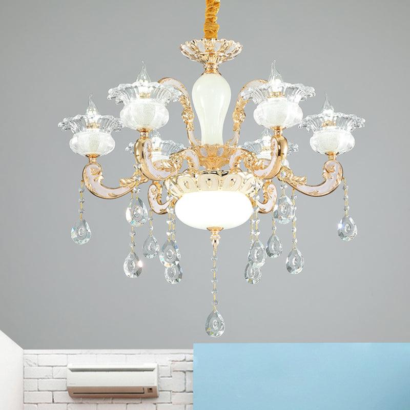6-Light Clear and Opal Glass Chandelier Gold Blossom Pendant - Rebooters