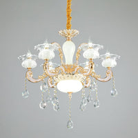 6-Light Clear and Opal Glass Chandelier Gold Blossom Pendant - Rebooters