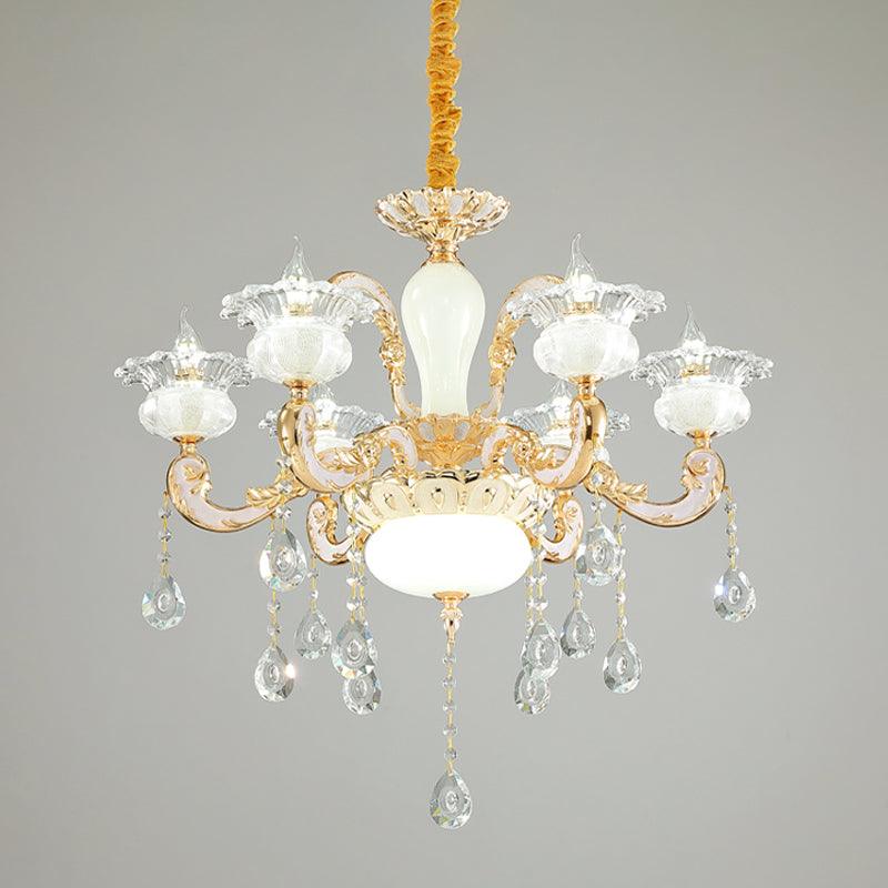 6-Light Clear and Opal Glass Chandelier Gold Blossom Pendant - Rebooters