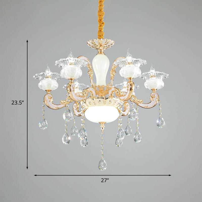 6-Light Clear and Opal Glass Chandelier Gold Blossom Pendant - Rebooters