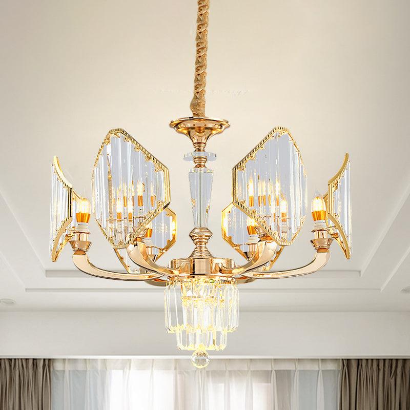 6 Bulbs Rhombus Paneled Pendant Light Gold Crystal Chandelier - Rebooters