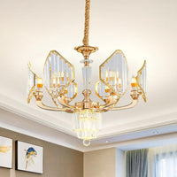 6 Bulbs Rhombus Paneled Pendant Light Gold Crystal Chandelier - Rebooters