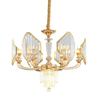 6 Bulbs Rhombus Paneled Pendant Light Gold Crystal Chandelier - Rebooters