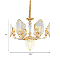 6 Bulbs Rhombus Paneled Pendant Light Gold Crystal Chandelier - Rebooters