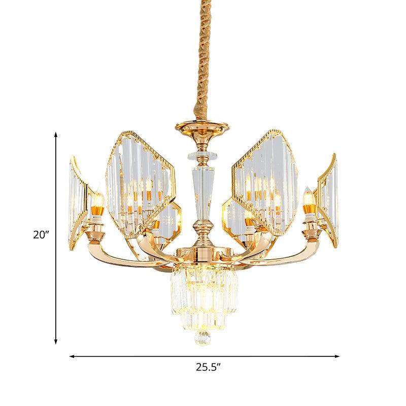 6 Bulbs Rhombus Paneled Pendant Light Gold Crystal Chandelier - Rebooters