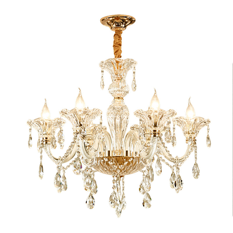 Clear Glass Coated Candle Chandelier Modern Style 6-Head Fixture - Rebooters