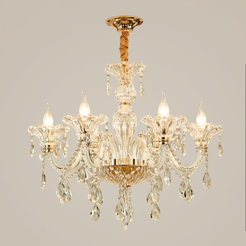 Clear Glass Coated Candle Chandelier Modern Style 6-Head Fixture - Rebooters